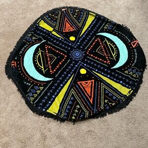 Pura Vida Black and White Tapestry Beach Towel with Fringe